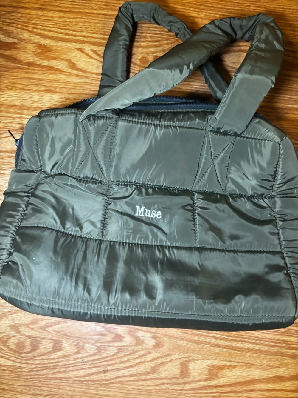Muse Olive Green Quilted Tote Bag